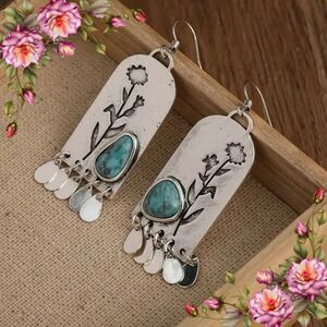 Retro vintage style fake Turquoise Earrings with birds and flowers
